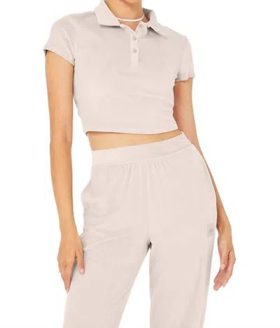 Shop Alo Yoga Velour Choice Polo In Dusty Pink In Beige