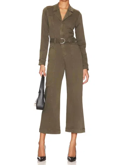 Shop Paige Long Sleeve Anessa Jumpsuit In Brushed Olive In Multi
