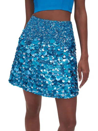 Shop Aje Cherie Womens Sequined Short Mini Skirt In Blue