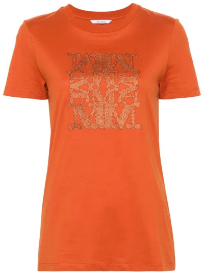 Shop Max Mara Logo Cotton T-shirt In Orange