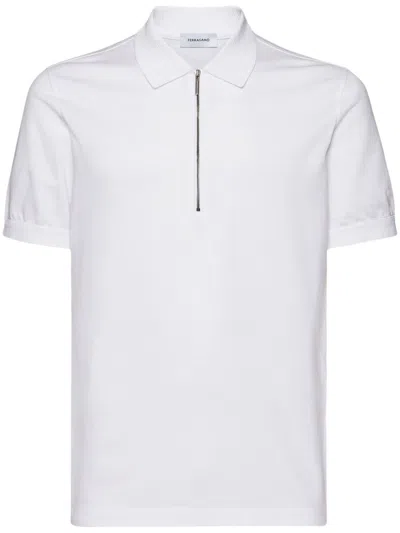 Shop Ferragamo Piquet Cotton Polo Shirt In White