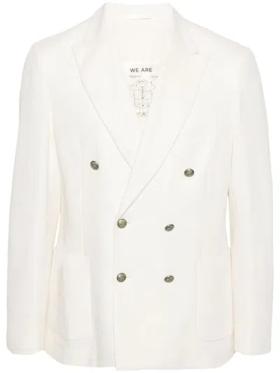 Shop Circolo 1901 Linen And Cotton Blend Double-breasted Jacket In White