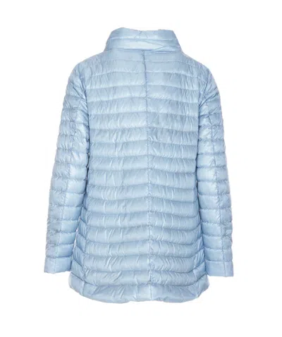 Herno Light Blue And Brown Down Jacket With Branded Buttons In Polyamide Woman In Blue