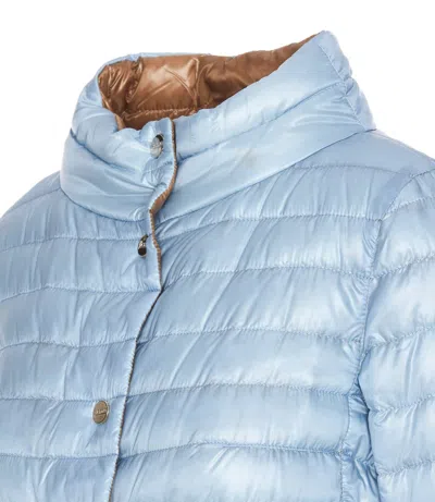 Herno Light Blue And Brown Down Jacket With Branded Buttons In Polyamide Woman In Blue