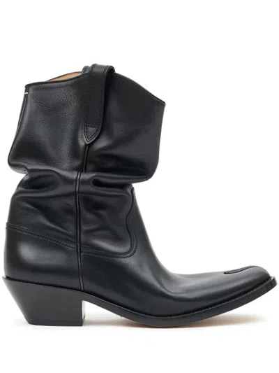 Shop Maison Margiela Tabi Western 55mm Leather Boots In Black