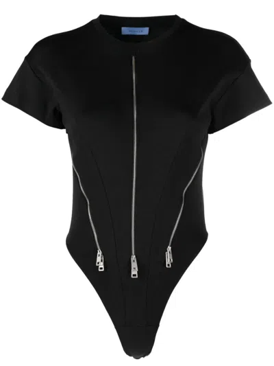 Shop Mugler Bodysuit With Zip In Black
