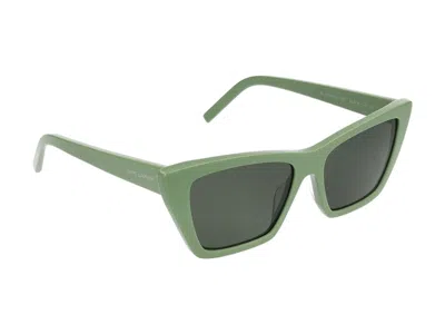 Shop Saint Laurent Sunglasses In Green Green Grey