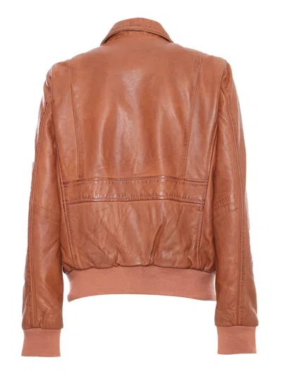 Shop Schott Nyc Leather Jacket In Brown