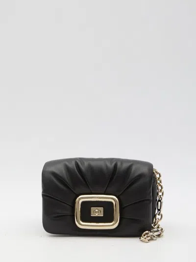 Roger Vivier Viv Choc Flap Leather Shoulder Bag In Black