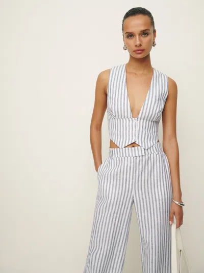 Shop Reformation Sofia Cropped Linen Vest In Antibes Stripe