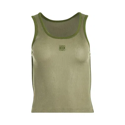 Loewe Anagram Embroidered Ribbed Silk-jersey Tank In Green