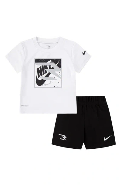 Shop 3 Brand Kids' Dri-fit Colorblock Logo T-shirt & Shorts Set In White