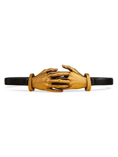 Shop Khaite Women's Hand Buckle Leather Belt In Black Gold
