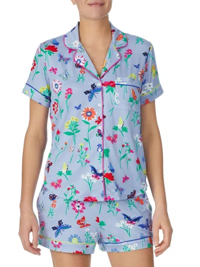 Shop Kate Spade Women's Butterfly Short 2-piece Pajama Set In Blue Ground Butterfly