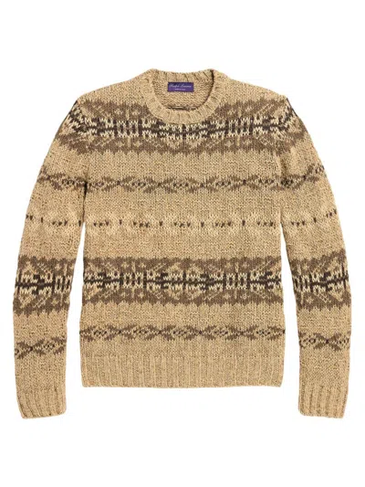 Shop Ralph Lauren Purple Label Men's Fair Isle-inspired Crewneck Silk Sweater In Tan Multi