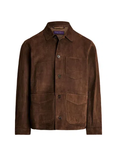 Shop Ralph Lauren Purple Label Men's Burnham Suede Jacket In Chestnut Brown