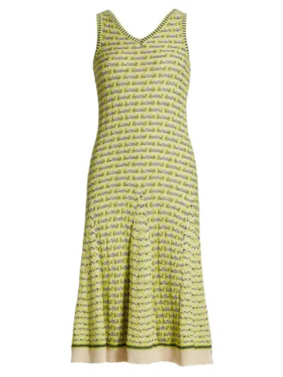 Shop Wales Bonner Women's Soar Godet Knit Midi-dress In Green Ivory