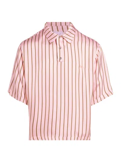 Shop 4s Designs Men's Striped Boxy Polo Shirt In Pink Stripe