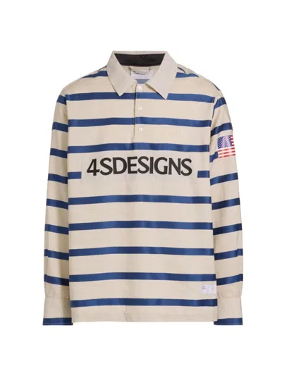 Shop 4s Designs Men's Striped Rugby Polo Shirt In Khaki Navy Stripe
