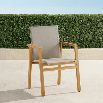Frontgate Set Of 2 Newport Dining Chairs In Natural Teak & Sand Sling