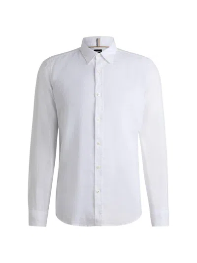 Shop Hugo Boss Men's Slim-fit Shirt In Stretch-linen Chambray In White