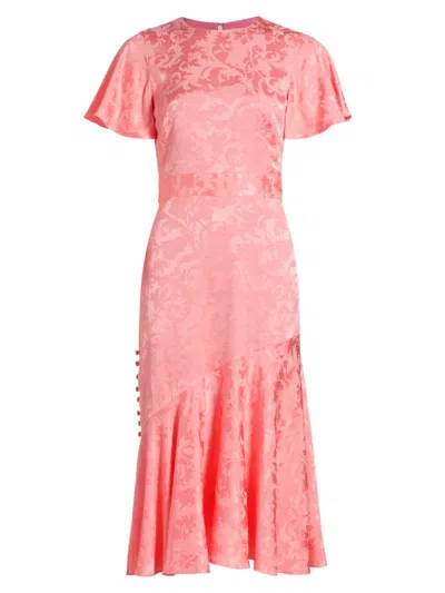 Shop Prabal Gurung Women's Victoria Jacquard Flutter-sleeve Midi-dress In Pink
