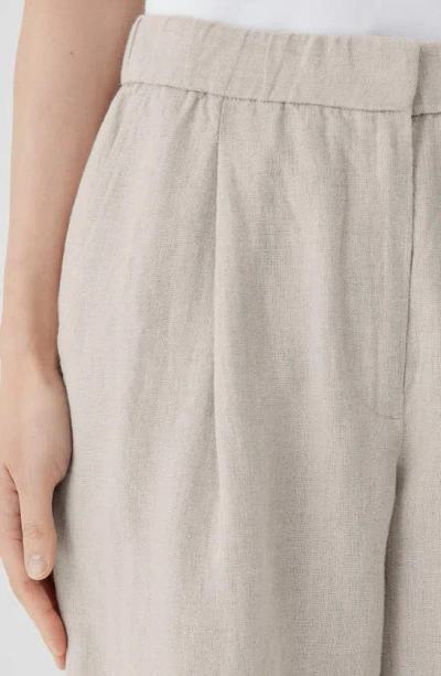 Shop Eileen Fisher Pleated High Waist Organic Linen Wide Leg Pants In Undyed Natural