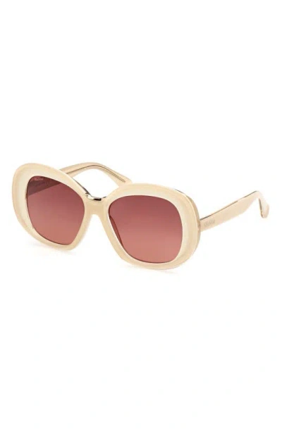 Shop Max Mara Edna 55mm Round Sunglasses In Ivory / Gradient Brown