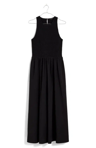 Shop Madewell The Melody Smocked Sleeveless Midi Dress In True Black