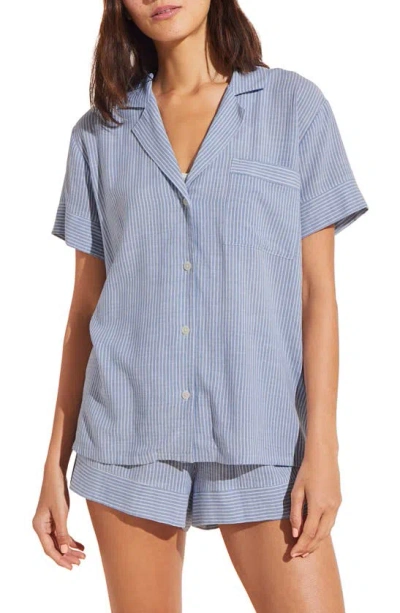 Shop Eberjey Nautico Stripe Short Sleeve Shirt & Shorts Pajamas In Wedgewood