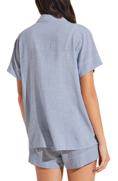 Shop Eberjey Nautico Stripe Short Sleeve Shirt & Shorts Pajamas In Wedgewood