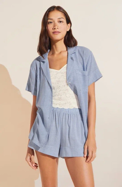 Shop Eberjey Nautico Stripe Short Sleeve Shirt & Shorts Pajamas In Wedgewood