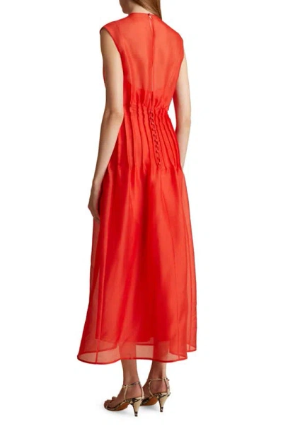 Shop Khaite Wes Pintuck Sleeveless Shantung Organza Dress In Fire Red