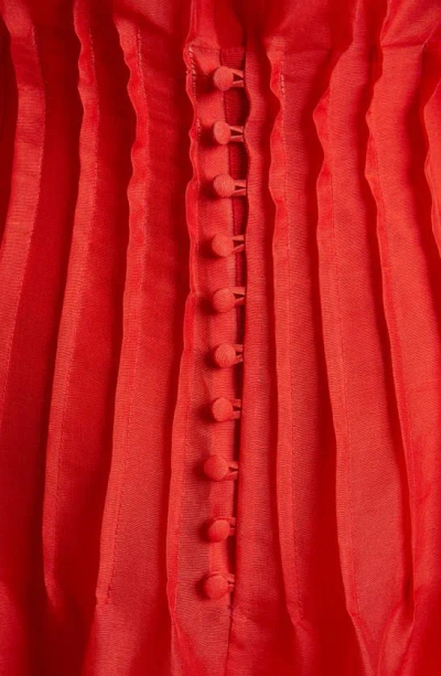 Shop Khaite Wes Pintuck Sleeveless Shantung Organza Dress In Fire Red