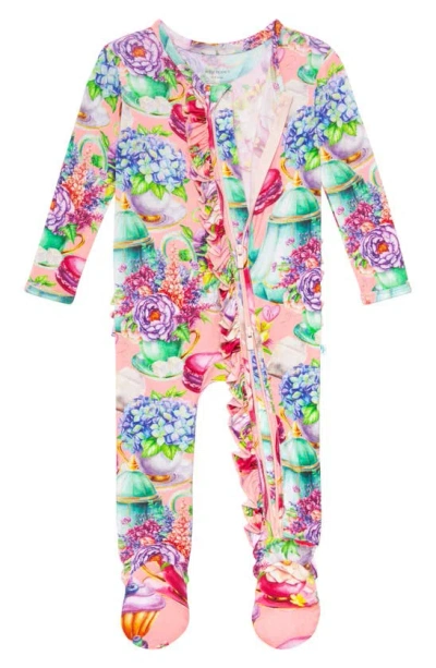 Shop Posh Peanut Elizabeth Ruffled Fitted Footie Pajamas In Bright Pink