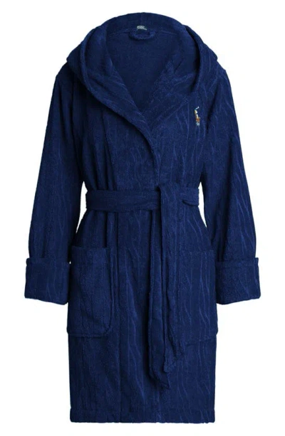 Shop Polo Ralph Lauren Hooded Jacquard Robe In Navy