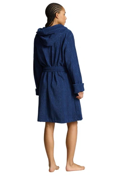 Shop Polo Ralph Lauren Hooded Jacquard Robe In Navy