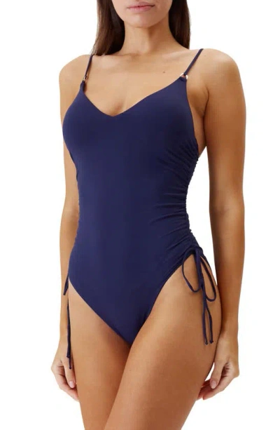 Shop Melissa Odabash Havana Ruched One-piece Swimsuit In Navy