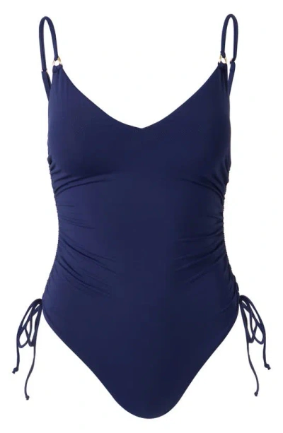 Shop Melissa Odabash Havana Ruched One-piece Swimsuit In Navy
