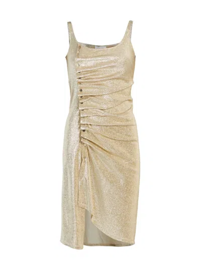 Shop Rabanne Women's Metallic Ruched Button-front Minidress In Silver Gold