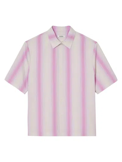 Shop Sandro Men's Striped Shirt In Pink