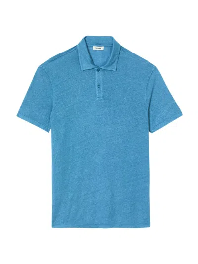 Shop Sandro Men's Linen Polo Shirt In Azure
