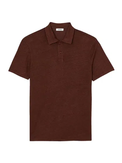 Shop Sandro Men's Linen Polo Shirt In Chocolate