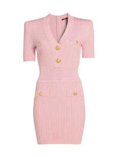 Shop Balmain Women's V-neck Knit Minidress In Pink
