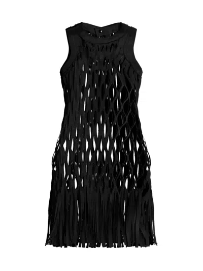 Shop Sacai Women's Woven Cotton-blend Fringe Dress In Black