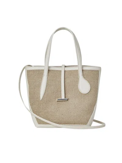 Shop Little Liffner Women's Sprout Mini Linen & Leather Tote Bag In Cream Beige