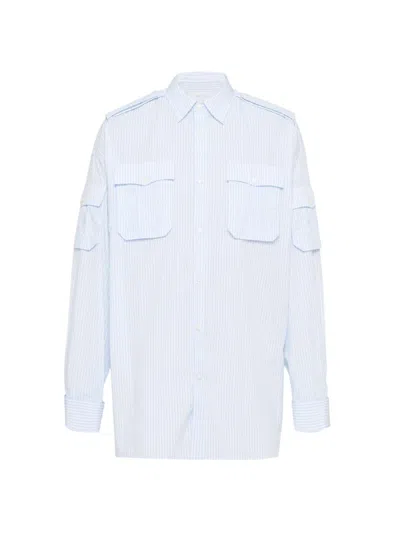 Shop Prada Men's Cotton Shirt In White Blue