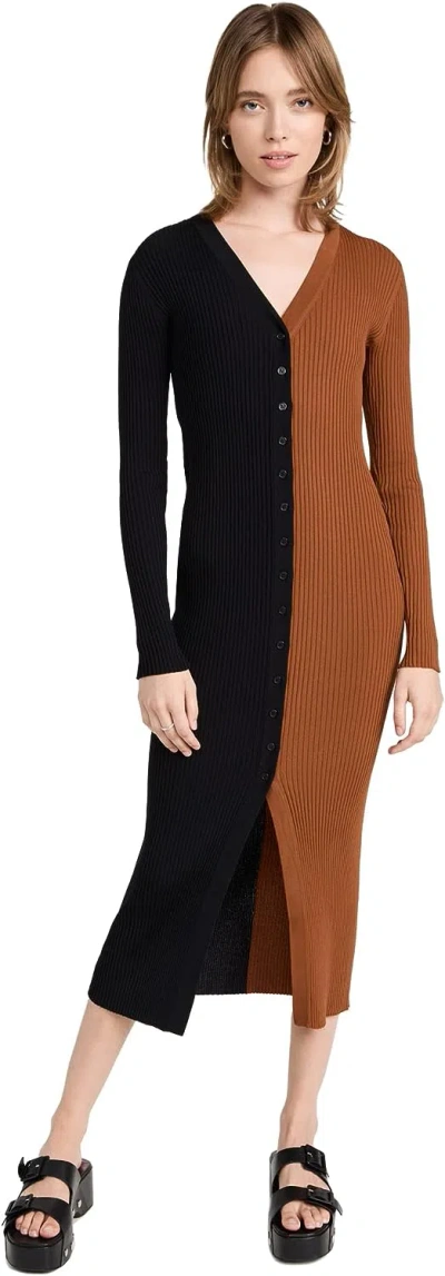 Shop Staud Women's Shoko Sweater, Tan/black, Ribbed Knit Cardigan Dress In Multicolor