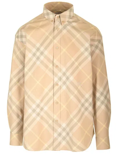 Shop Burberry Check Cotton Twill Shirt In Beige