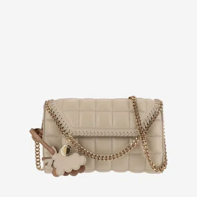 Shop Stella Mccartney Falabella Quilted Shoulder Wallet Bag In Beige